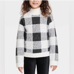 Cat & Jack Black White Plaid Check Mock Neck Sweater | Kids 10/12